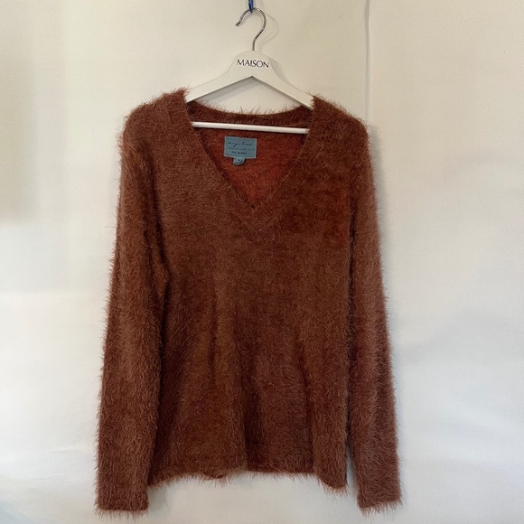 Evy’s Tree The Ruthie V Neck Faux Mohair Sweater Burnt Sienna Ladies Medium - Picture 1 of 7